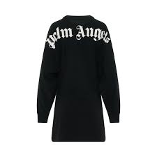 Palm Angels mini dress in black with bold logo print, available at Lestyle Boutique Melbourne