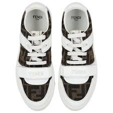 Fendi Junior sneakers featuring Velcro strap and jacquard FF logo with white rubber sole available at Lestyle Boutique Melbourne