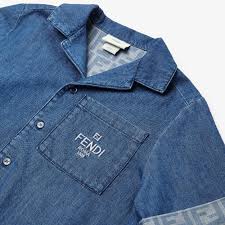 Fendi junior denim shirt featuring small embroidery on the front and FF logo detail on turn-up cuffs available at Lestyle Boutique Melbourne