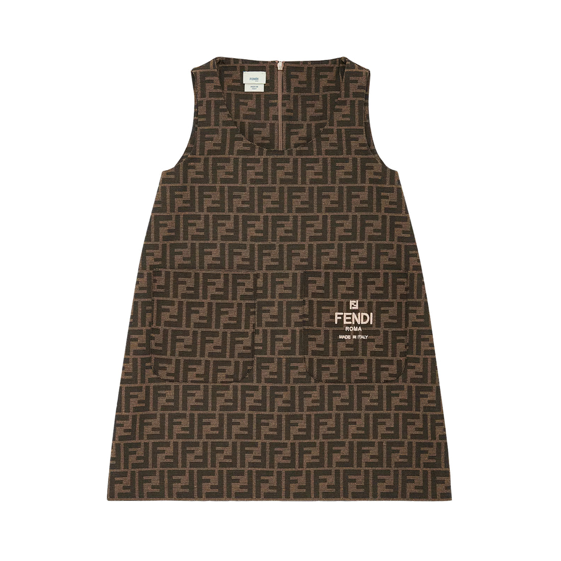 Fendi Kids FF monogram dress in brown with an all-over FF logo pattern, a stylish choice for young fashion enthusiasts, available at Lestyle Boutique Melbourne.