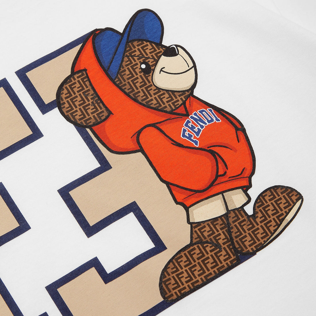 Fendi Kids Oversize T-shirt in white with playful bear and "F3" logo print, available at Lestyle Boutique.