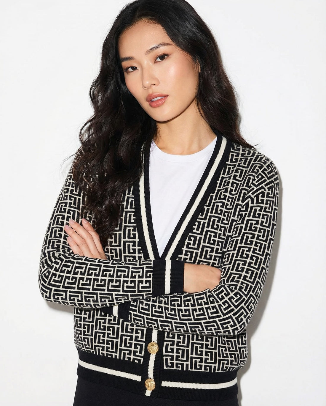 Balmain cardigan featuring a geometric pattern available at Lestyle Boutique Melbourne