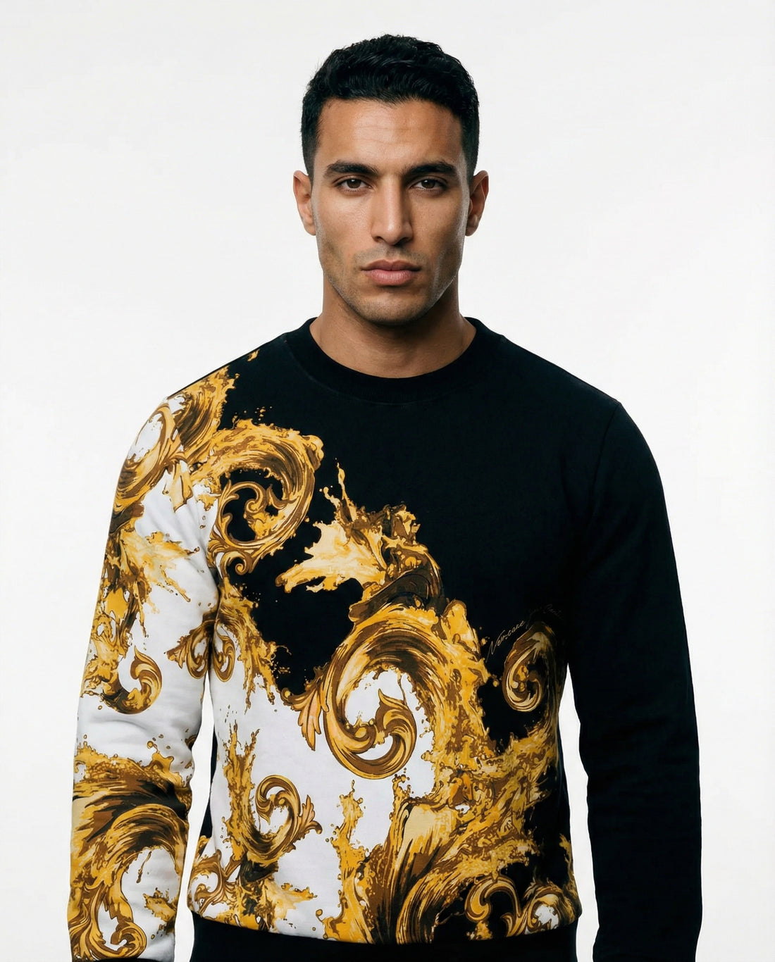 Versace Jeans Couture sweatshirt featuring gold and black swirl design available at Lestyle Boutique Melbourne