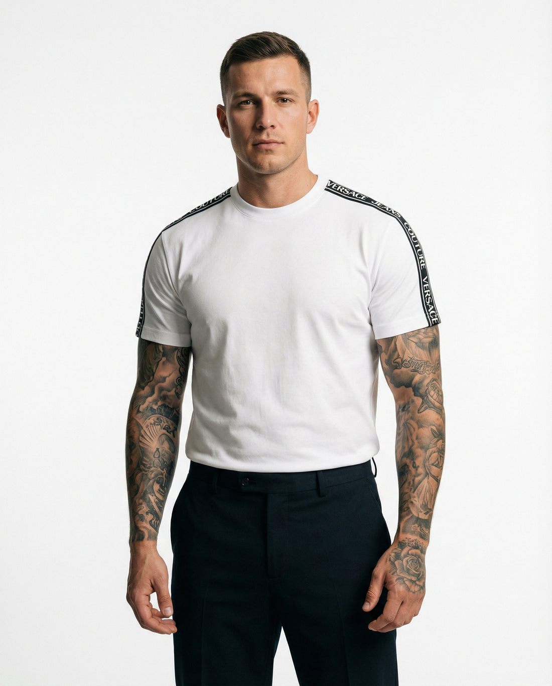 Versace Jeans Couture T-shirt featuring branded tape available at Lestyle Boutique Melbourne