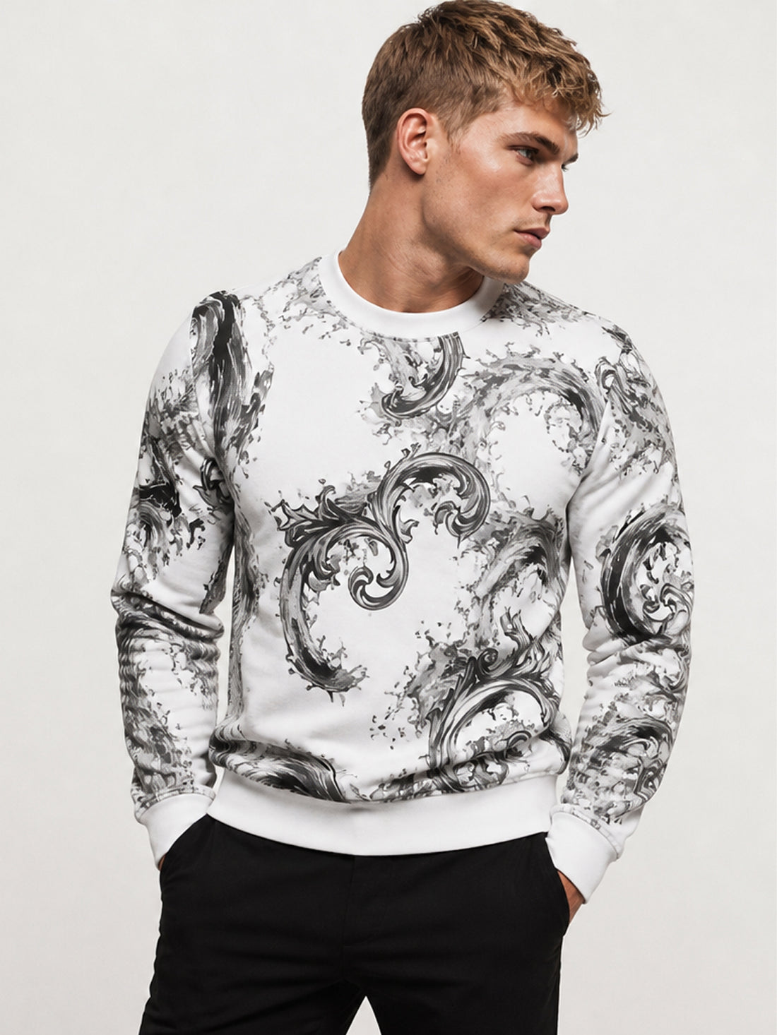 Versace Jeans Couture sweatshirt featuring black and white swirling pattern available at Lestyle Boutique Melbourne