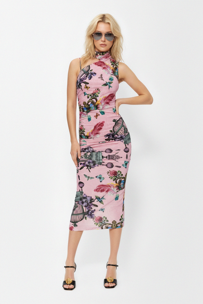 Versace Jeans Couture pink dress featuring colorful print available at Lestyle Boutique Melbourne