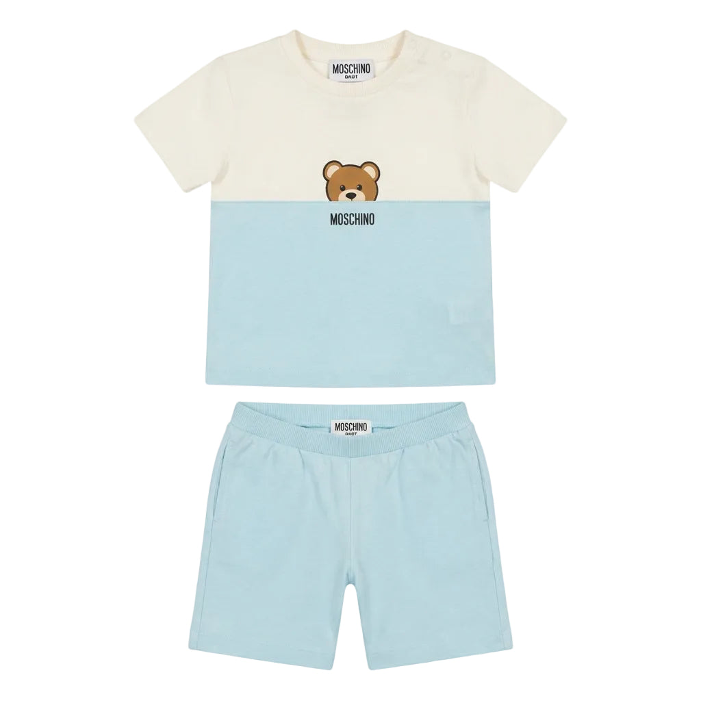 Moschino kidswear set featuring a teddy bear logo available at Lestyle Boutique Melbourne