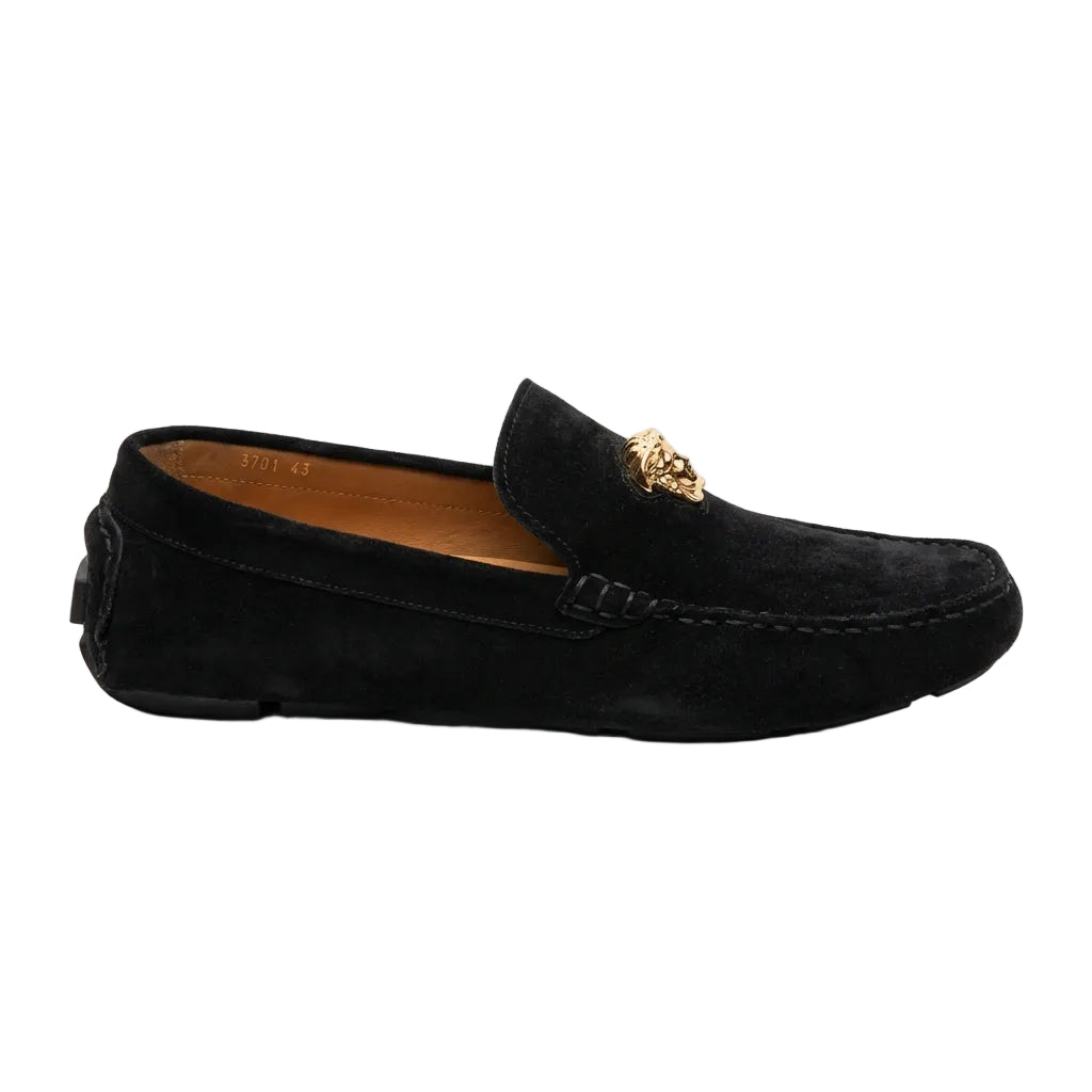 Versace loafers featuring gold lion emblem available at Lestyle Boutique Melbourne