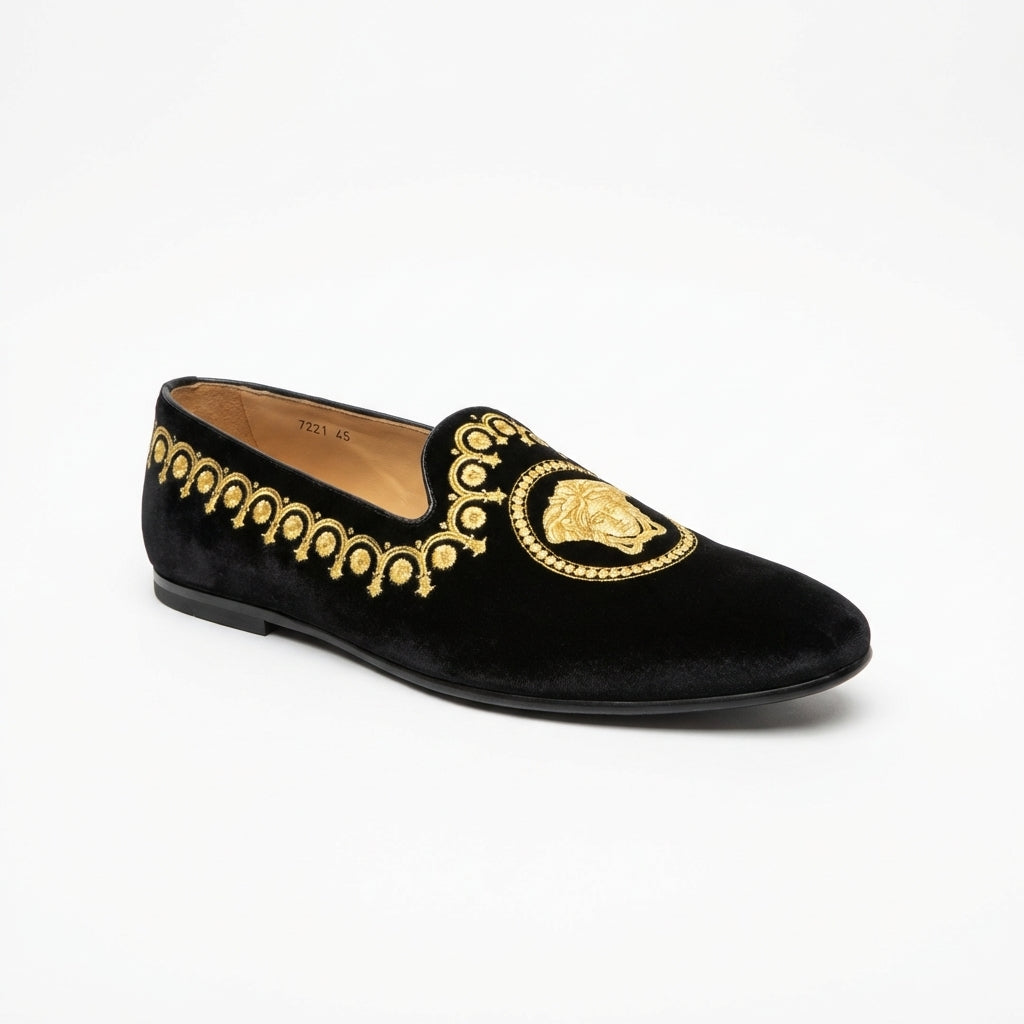 Versace loafers featuring gold embroidery available at Lestyle Boutique Melbourne
