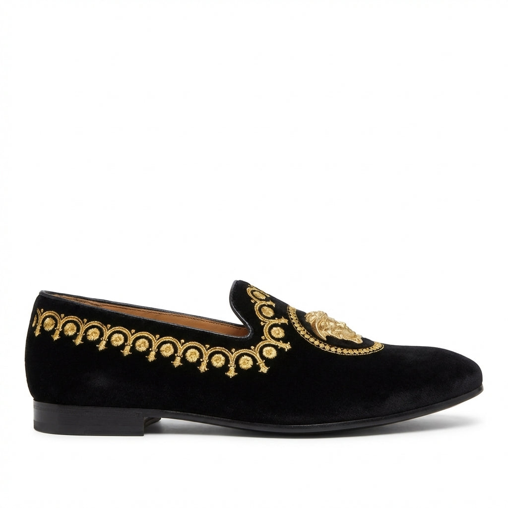 Versace loafers featuring gold embroidery available at Lestyle Boutique Melbourne