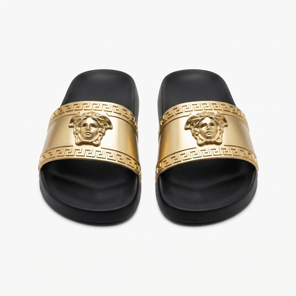 Versace slides featuring gold accents available at Lestyle Boutique Melbourne