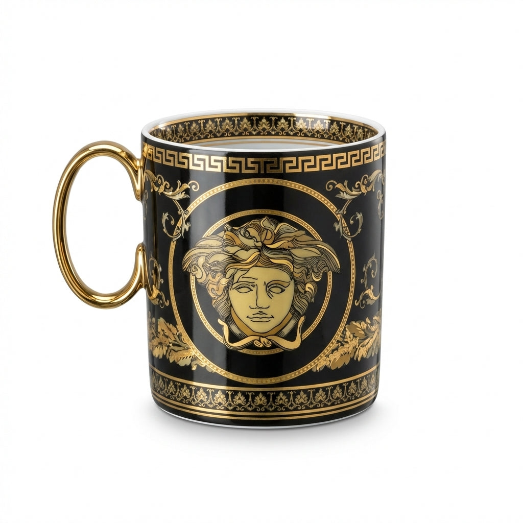 Versace Mug featuring gold accents and Medusa logo available at Lestyle Boutique Melbourne