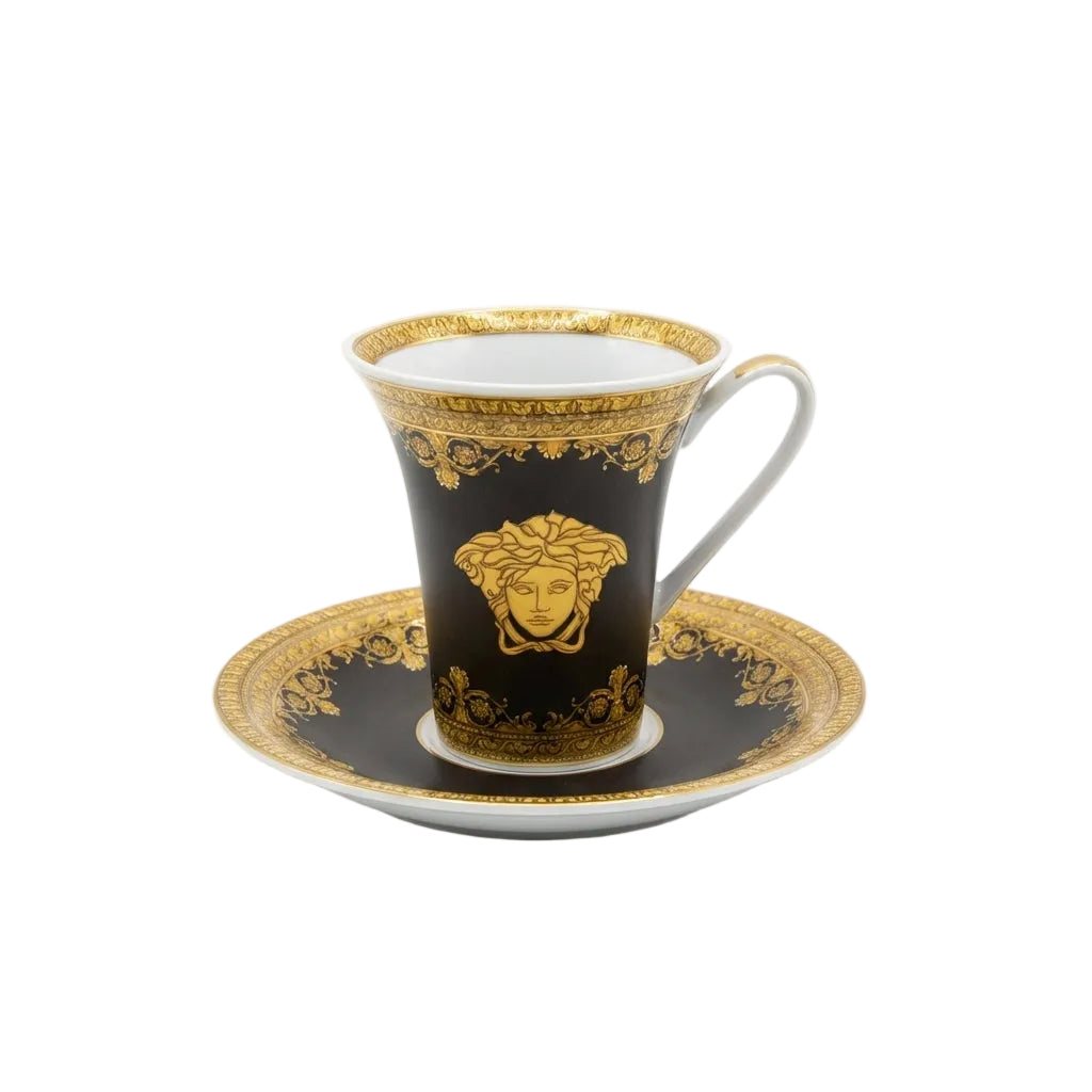 Versace espresso cup & saucer featuring gold Medusa design available at Lestyle Boutique Melbourne