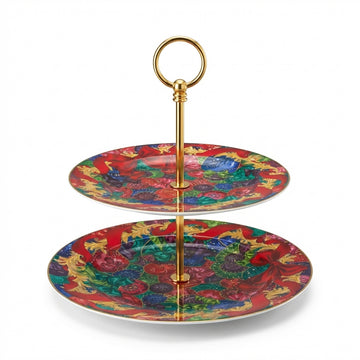 Versace two-tier serving stand featuring colorful fruit and floral design available at Lestyle Boutique Melbourne