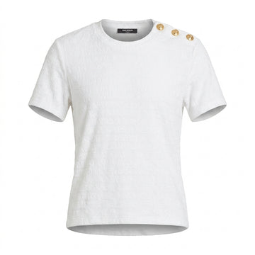 Balmain T-shirt featuring gold buttons available at Lestyle Boutique Melbourne
