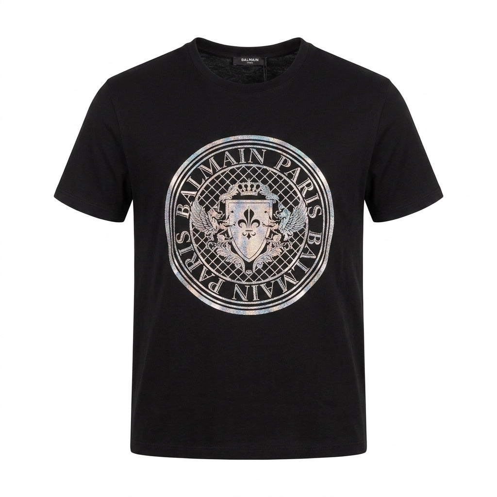 Balmain T-shirt featuring a holographic logo available at Lestyle Boutique Melbourne