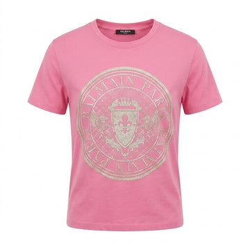 Balmain pink T-shirt featuring a sparkling logo print available at Lestyle Boutique Melbourne
