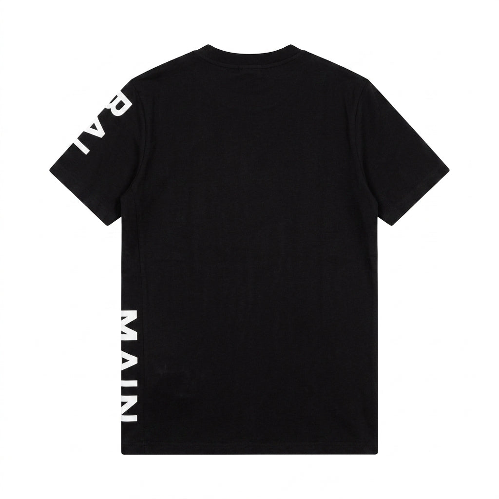 Balmain T-shirt featuring bold lettering on sleeves available at Lestyle Boutique Melbourne
