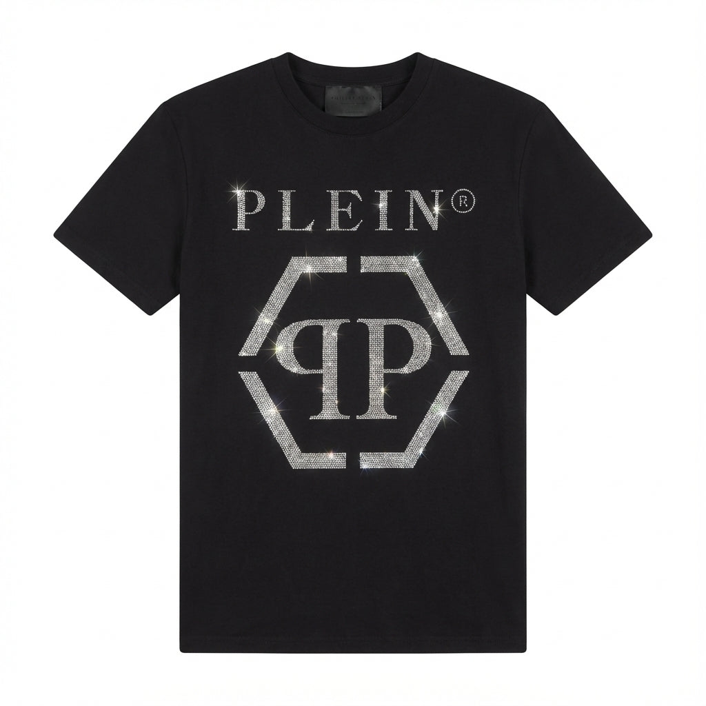 Philipp Plein men's T-shirt featuring logo embellishment available at Lestyle Boutique Melbourne