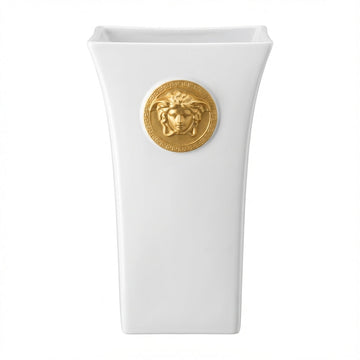 Versace Medusa Madness white vase featuring gold Medusa emblem available at Lestyle Boutique Melbourne