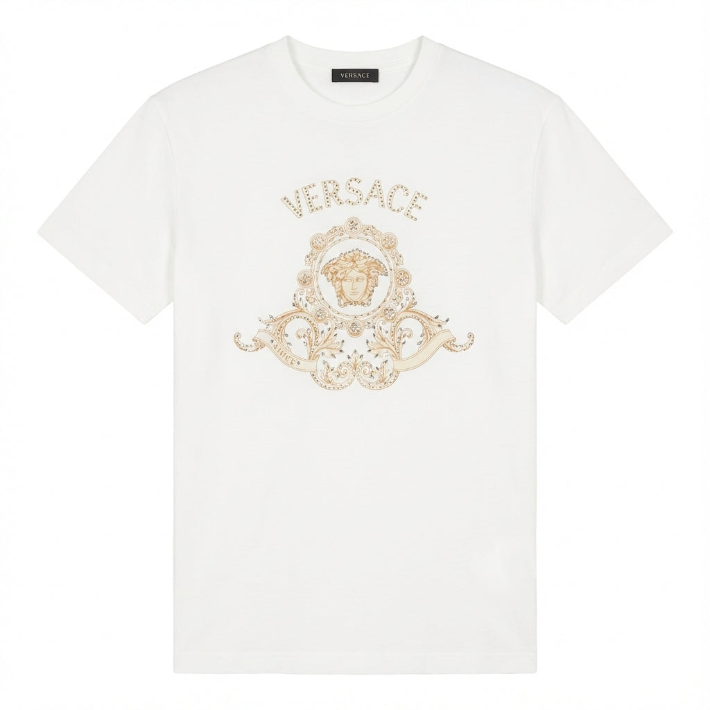 Versace T-shirt featuring Medusa head and ornate design available at Lestyle Boutique Melbourne