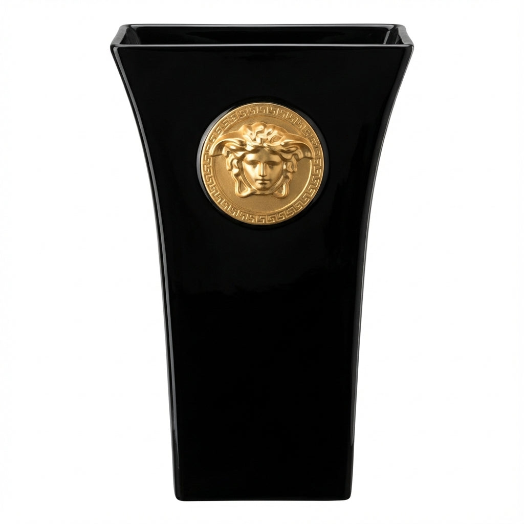 Versace Medusa Vase black 26cm featuring gold Medusa logo available at Lestyle Boutique Melbourne