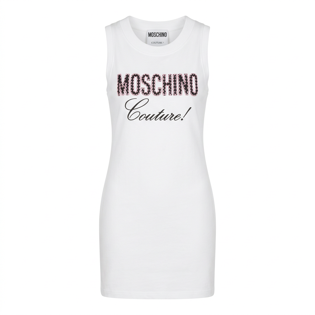 Moschino dress featuring logo print available at Lestyle Boutique Melbourne
