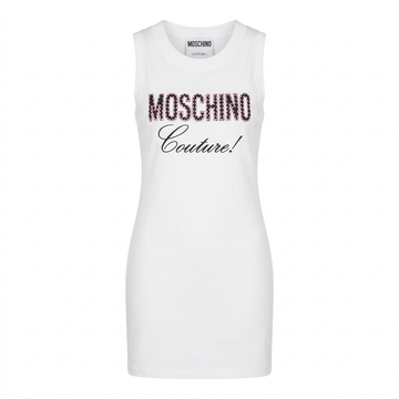 Moschino dress featuring logo print available at Lestyle Boutique Melbourne
