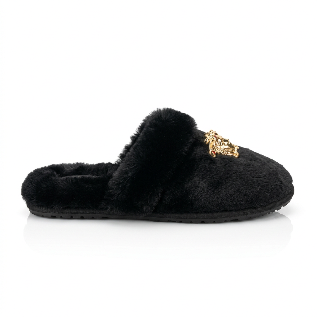 Versace slippers featuring a gold Medusa emblem available at Lestyle Boutique Melbourne