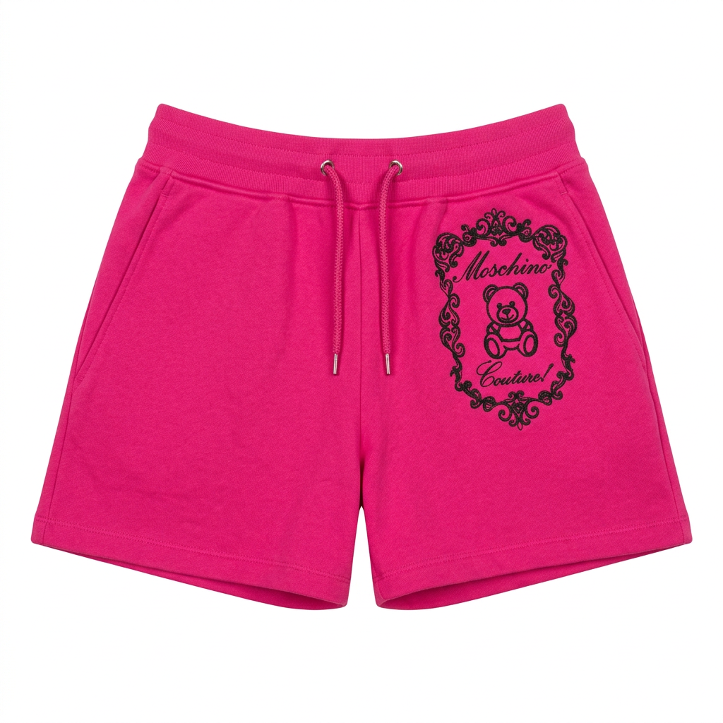 Moschino Shorts featuring embroidered teddy bear and ornate design available at Lestyle Boutique Melbourne