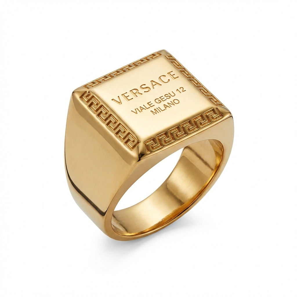 Versace ring featuring a square face with Greek key border available at Lestyle Boutique Melbourne