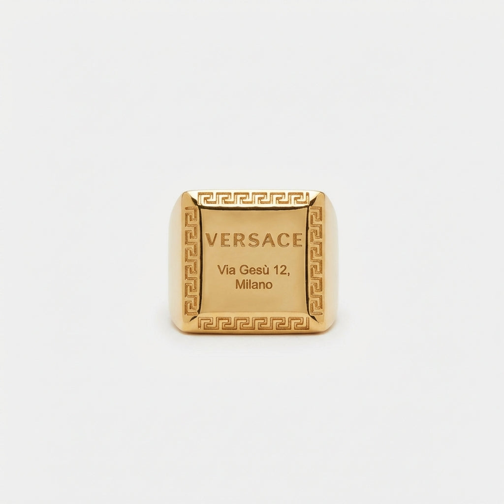 Versace ring featuring a square face with Greek key border available at Lestyle Boutique Melbourne