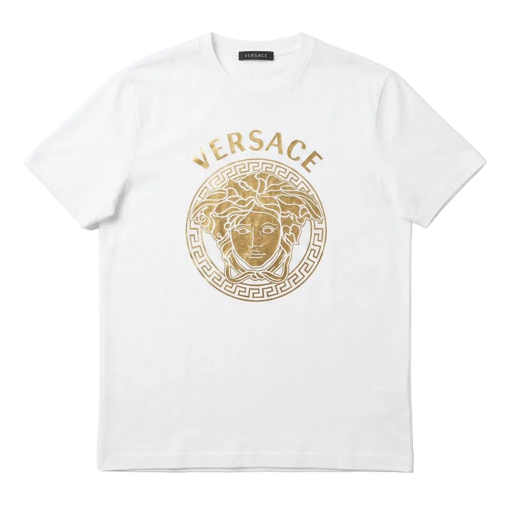 Versace t-shirt featuring a gold Medusa logo available at Lestyle Boutique Melbourne