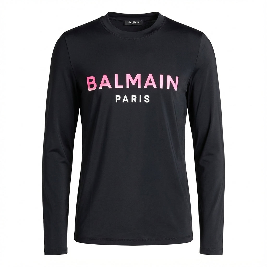 Balmain long sleeves t-shirt featuring bold logo print available at Lestyle Boutique Melbourne