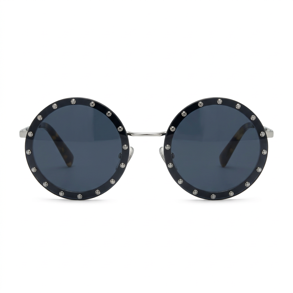 Valentino sunglasses featuring round frames with embellished edges available at Lestyle Boutique Melbourne