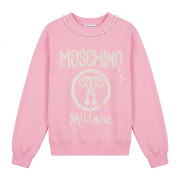 Moschino pink sweatshirt featuring pearl embellishments available at Lestyle Boutique Melbourne