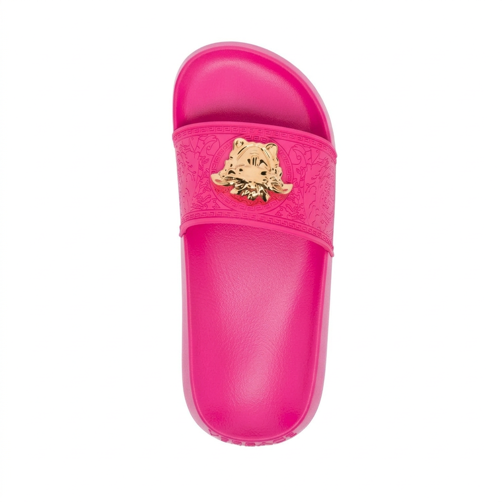 Versace slides featuring a gold tiger head emblem available at Lestyle Boutique Melbourne