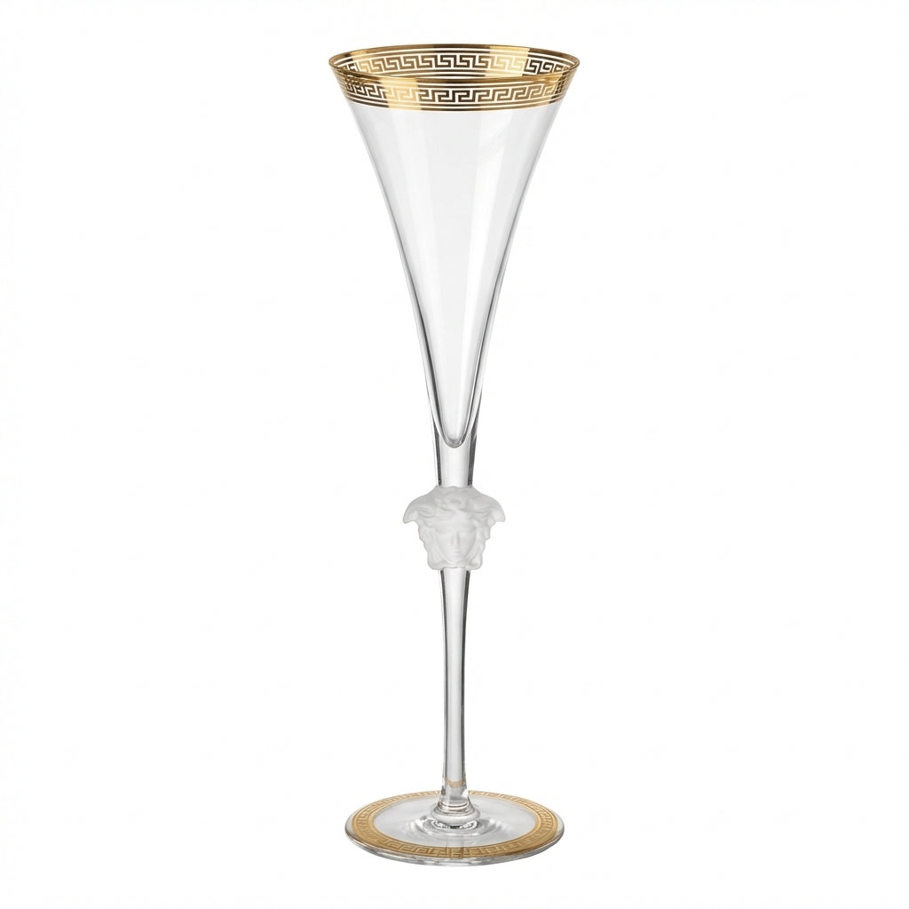 Versace champagne flute featuring Greek key pattern at rim available at Lestyle Boutique Melbourne