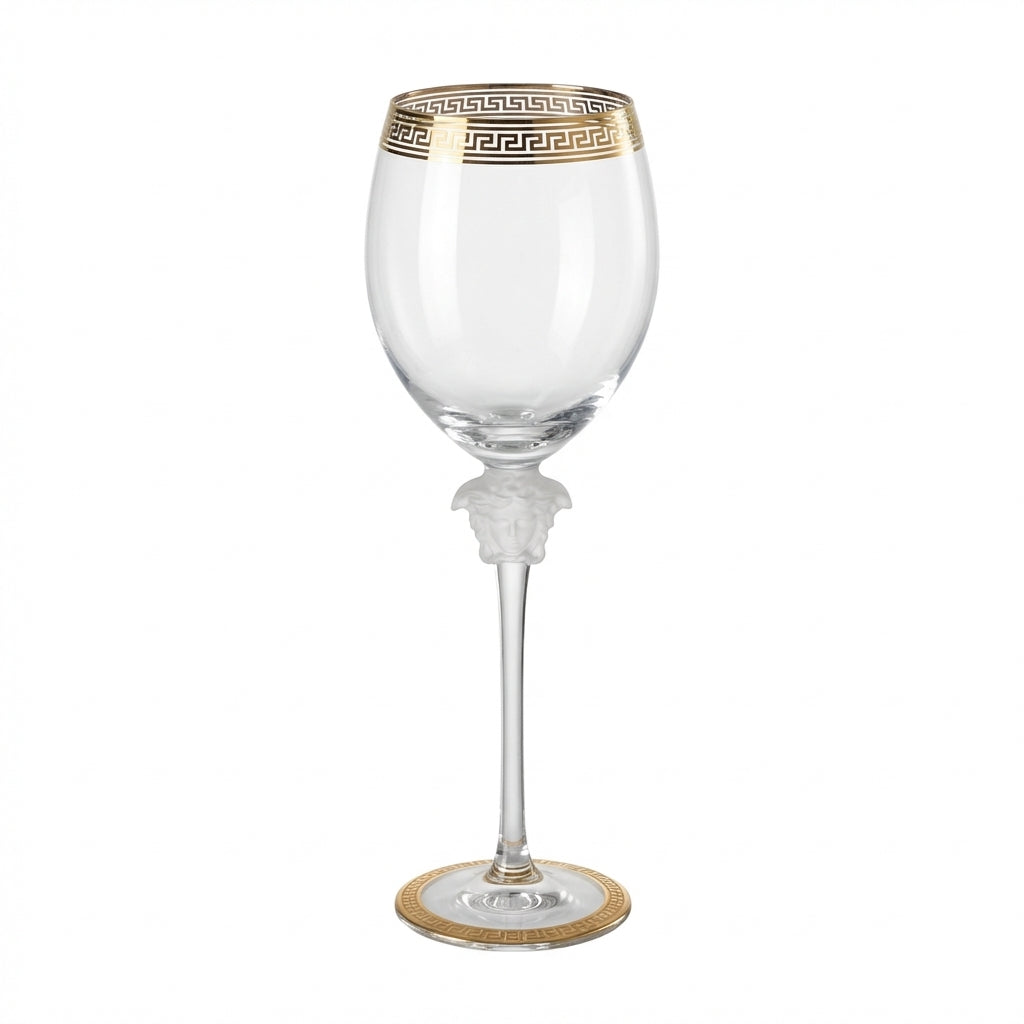 Versace wine glass featuring a Greek key pattern available at Lestyle Boutique Melbourne