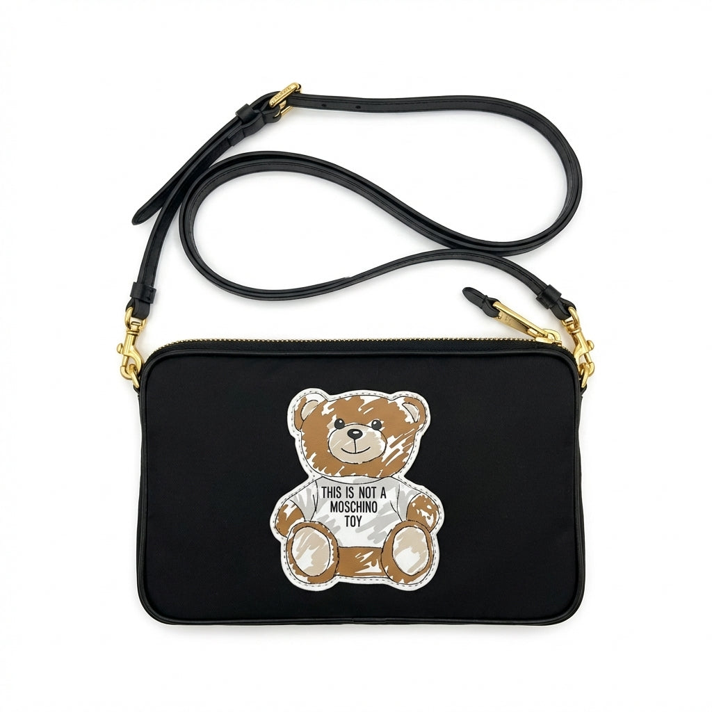 Moschino shoulder bag featuring teddy bear graphic available at Lestyle Boutique Melbourne