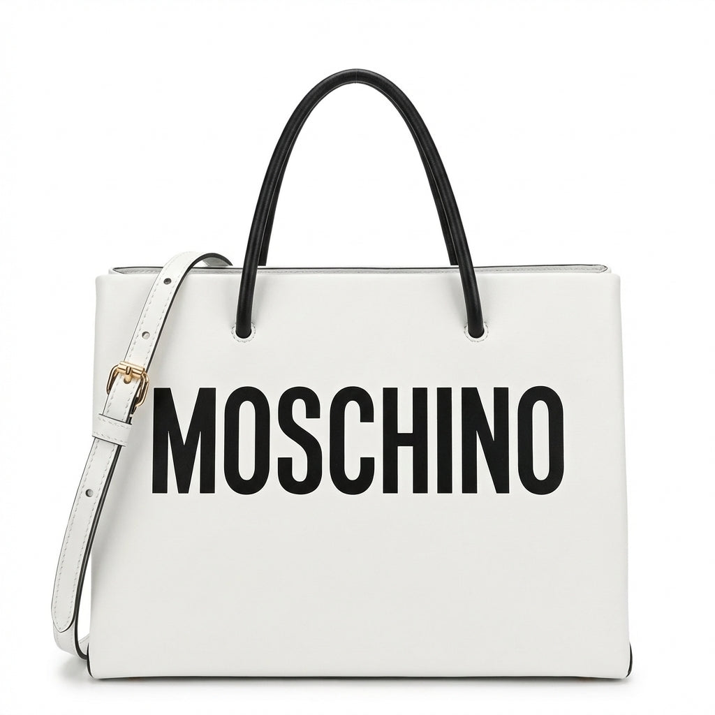 Moschino tote bag featuring logo and top handles available at Lestyle Boutique Melbourne