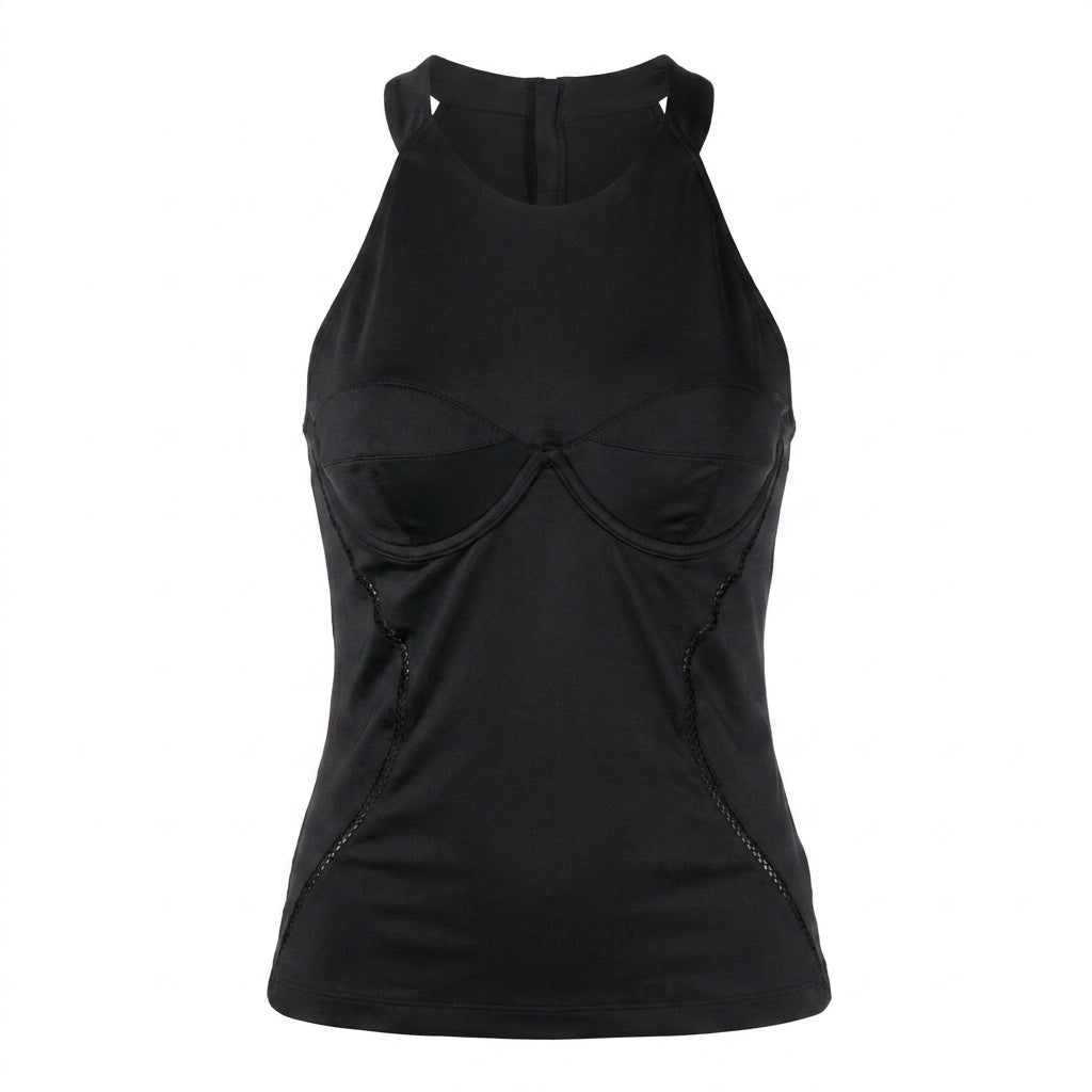 Versace Jeans Couture black sleeveless top featuring structured design available at Lestyle Boutique Melbourne