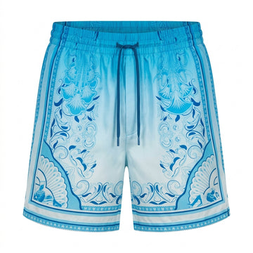Casablanca shorts featuring intricate blue and white pattern available at Lestyle Boutique Melbourne