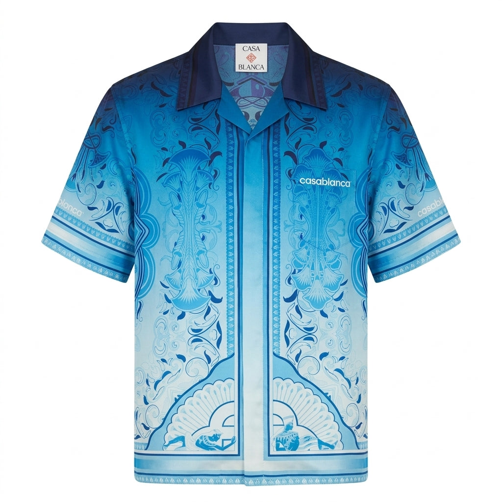 Casablanca shirt featuring ornate blue design available at Lestyle Boutique Melbourne