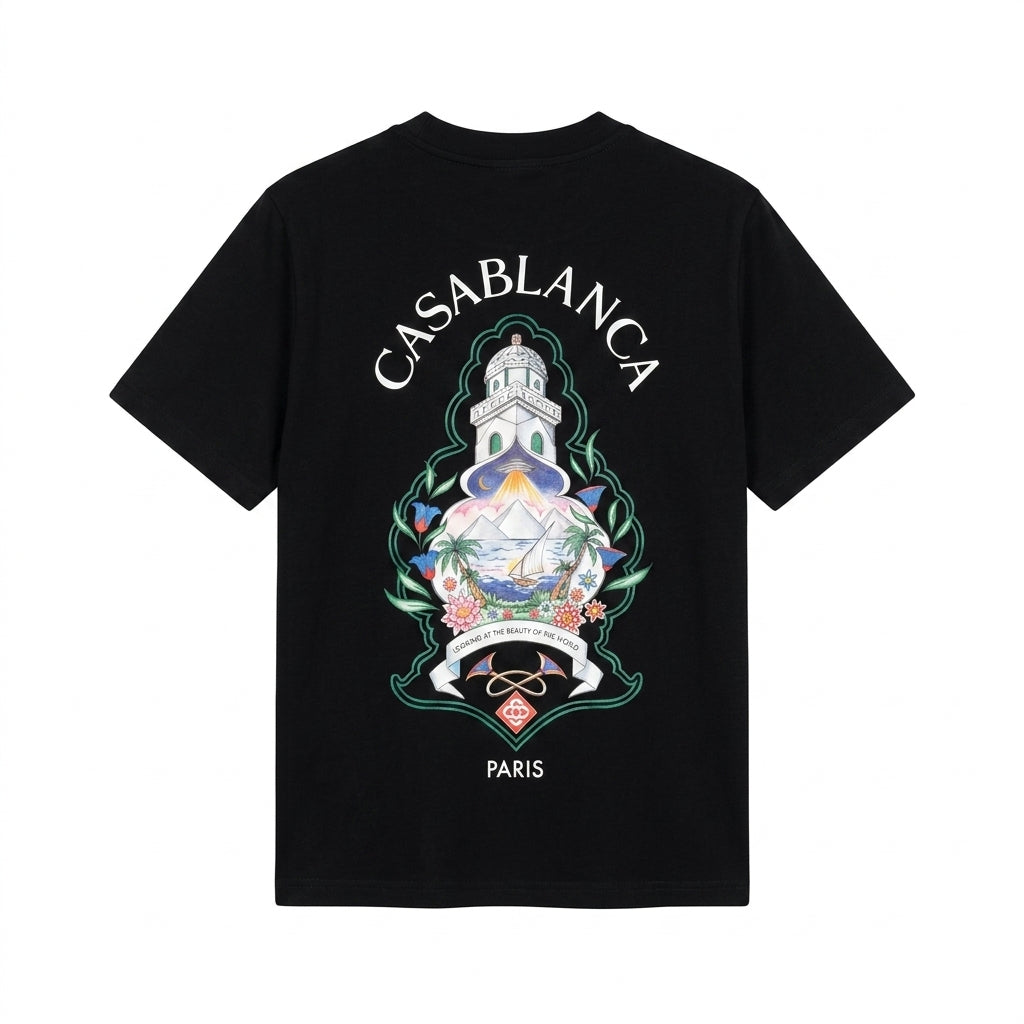 Casablanca T-shirt featuring embroidered logo available at Lestyle Boutique Melbourne