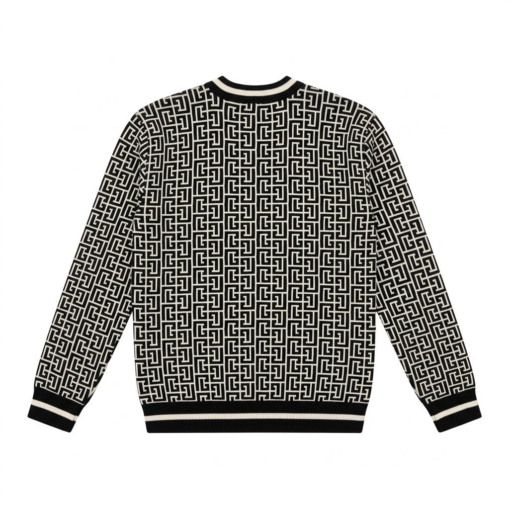 BALMAIN cardigan featuring iconic all-over logo pattern available at Lestyle Boutique Melbourne