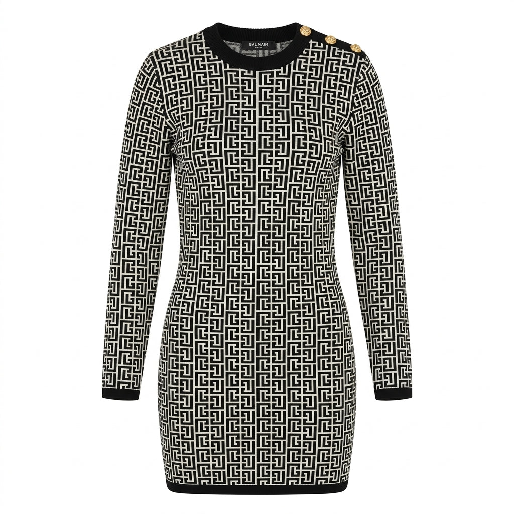 BALMAIN dress featuring Greco-style pattern available at Lestyle Boutique Melbourne