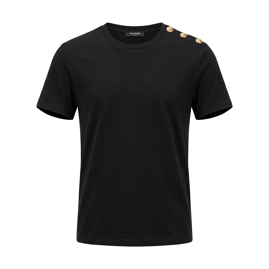 BALMAIN T-shirt featuring gold button detail available at Lestyle Boutique Melbourne