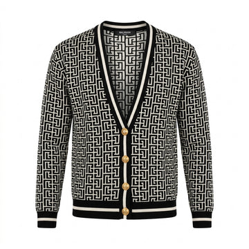 BALMAIN cardigan featuring iconic all-over logo pattern available at Lestyle Boutique Melbourne