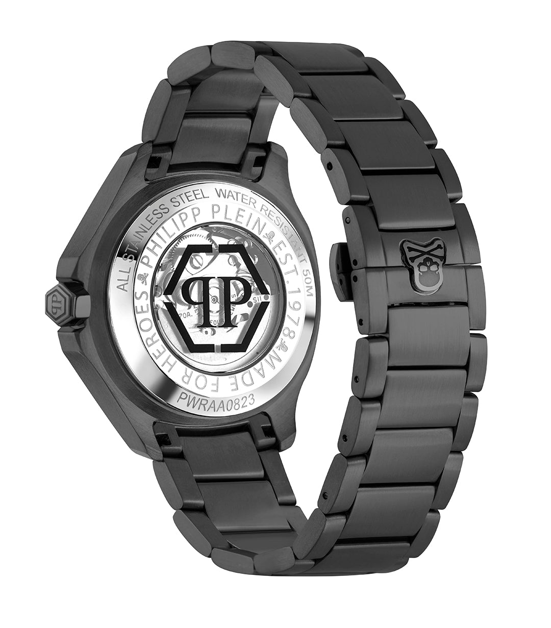 Philipp Plein Skeleton Spectre 42mm watch featuring colorful gemstones on bezel available at Lestyle Boutique Melbourne